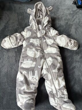 Simple Gray and White Fleece Animal Snowsuit with Hood